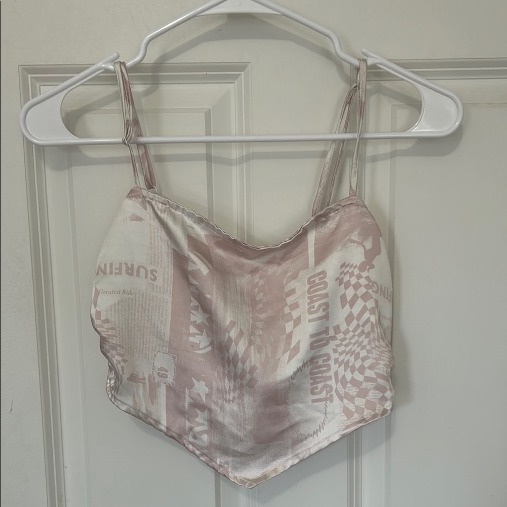 Pacsun Pink and White Graphic Tank Crop Top size small tye back